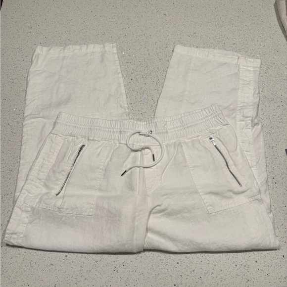 Athleta White Linen Wide Leg Drawstring Pants | Cabo Style Size 18 | Resortwear - Picture 3 of 8